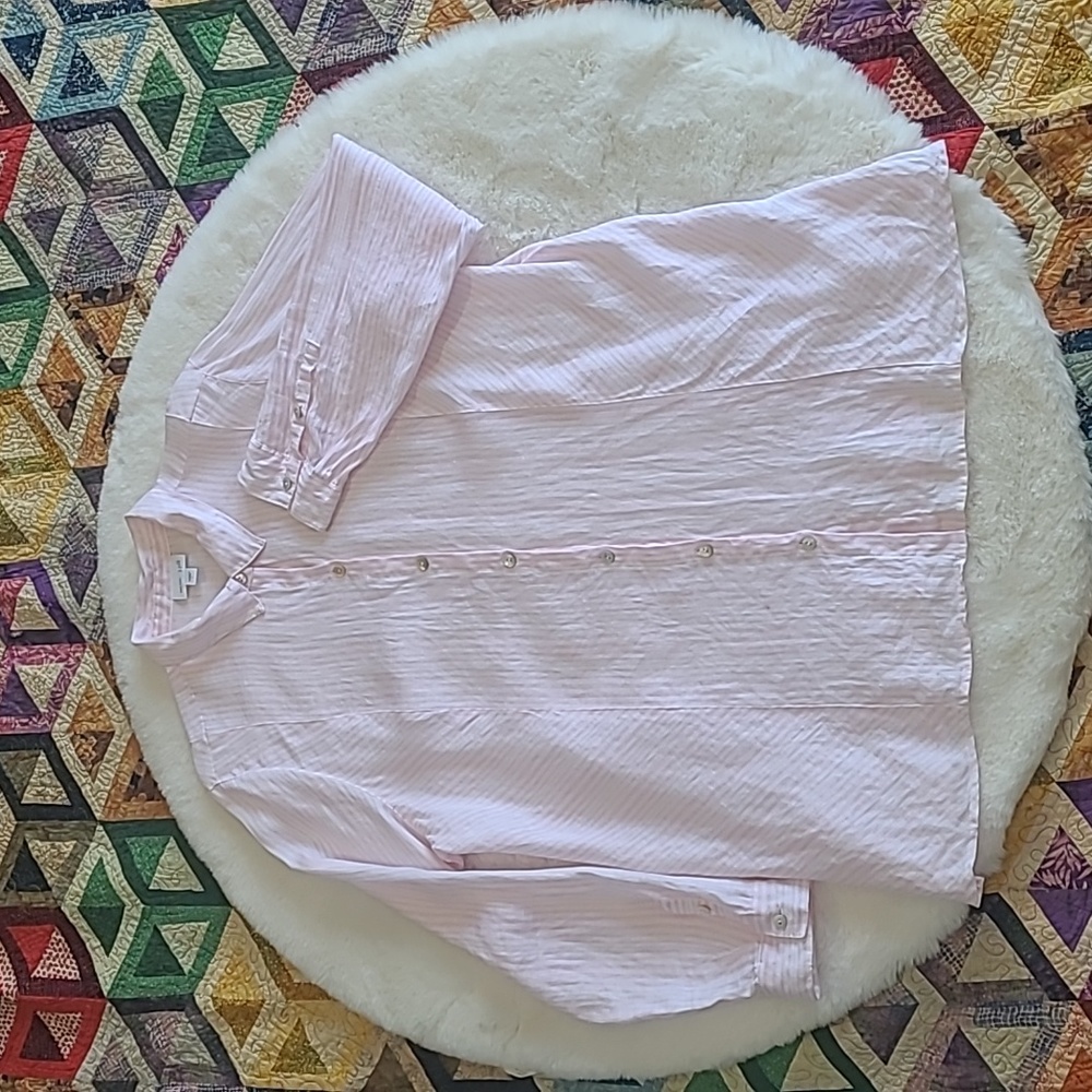 J. JILL Pink & White Stripes Lightweight Summer 100% Linen Casual Shirt
